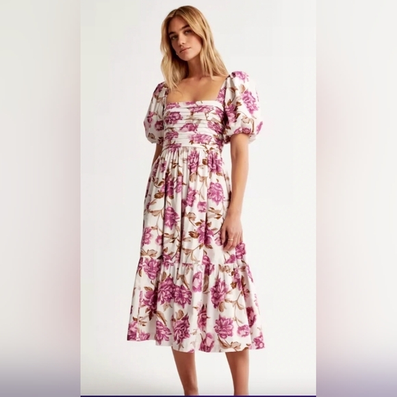 Abercrombie & Fitch Dresses & Skirts - Abercrombie & Fitch Emerson Poplin Puff Sleeve Floral Square Neck Xs